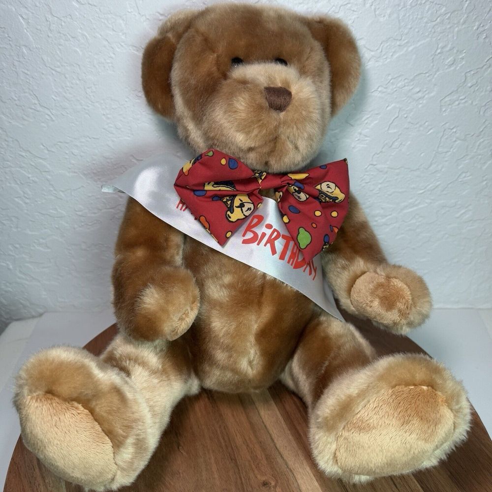 Build A Bear Plush Brown Sitting 12" Teddy Bear Birthday Outfit Sash Bow tie BAB